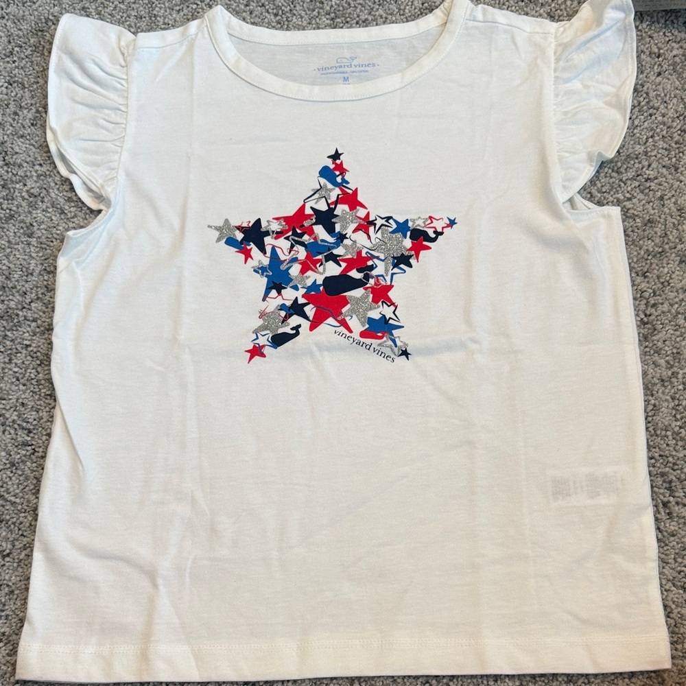 Vineyard Vines White Tee with Red and Blue Star Design